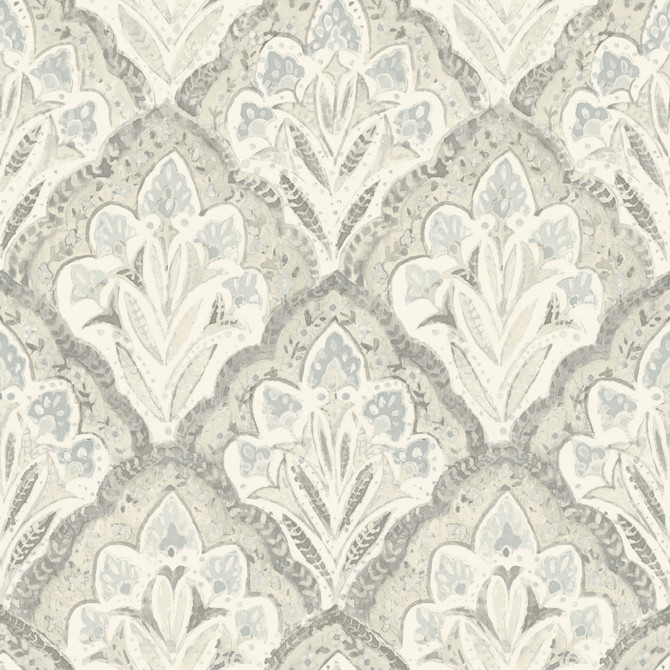 Chesapeake Mimir Grey Quilted Damask Wallpaper Kinfolk Covers about 56.4 square feet United States Prepasted 20.5-in repeat, straight match 20.5-in by 33-ft long roll - My Fabric Connection -