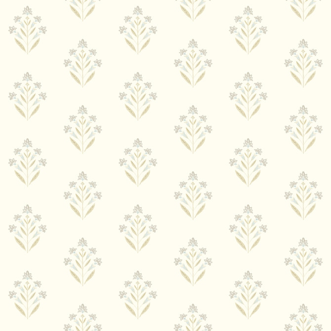 Chesapeake Kova Yellow Floral Crest Wallpaper Kinfolk Covers about 56.4 square feet United States Prepasted 4.1-in repeat, straight match 20.5-in by 33-ft long roll - My Fabric Connection -
