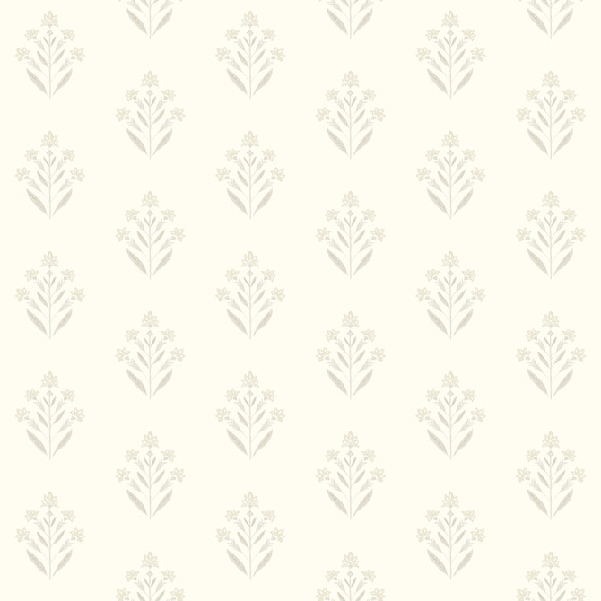 Chesapeake Kova Dove Floral Crest Wallpaper Kinfolk Covers about 56.4 square feet United States Prepasted 4.1-in repeat, straight match 20.5-in by 33-ft long roll - My Fabric Connection -