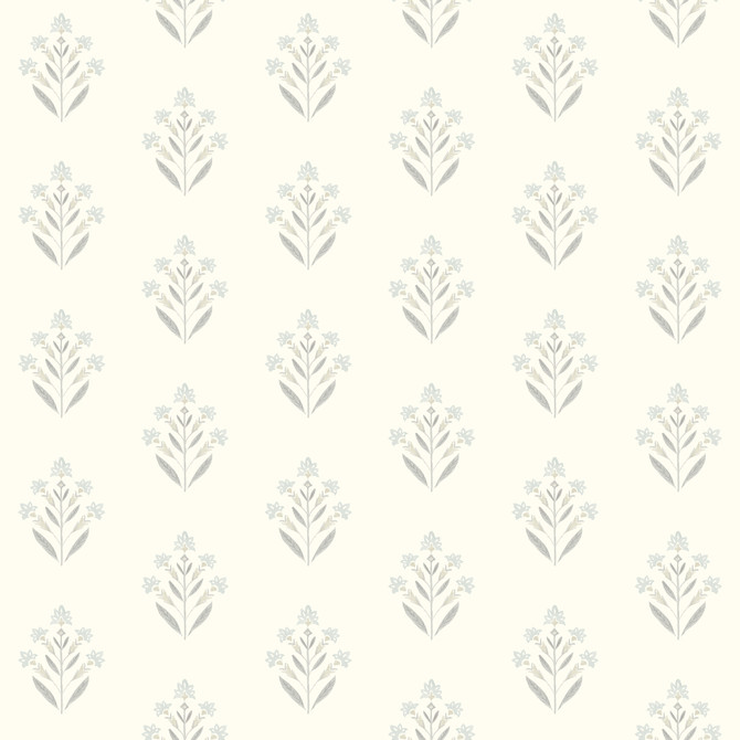 Chesapeake Kova Light Blue Floral Crest Wallpaper Kinfolk Covers about 56.4 square feet 20.5-in by 33-ft long roll Prepasted 4.1 - My Fabric Connection -