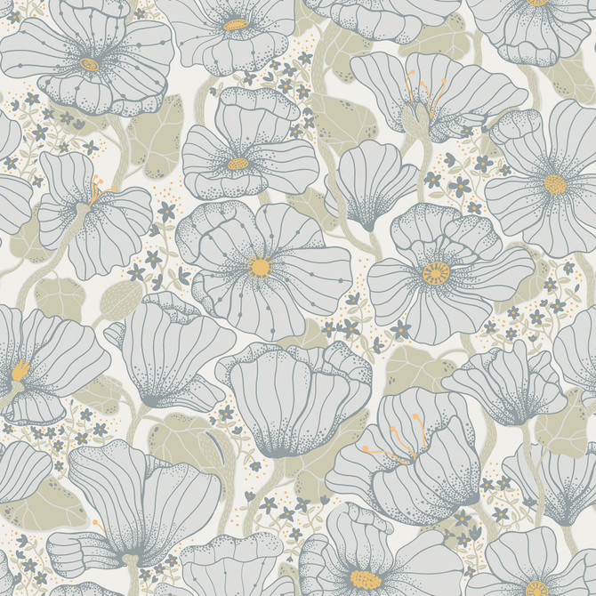 A-Street Prints Matilda Blue Poppy Fields Wallpaper Lina Covers about 57.5 square feet Sweden Unpasted 20.9-in repeat, straight match 20.9-in by 33-ft long roll - My Fabric Connection -