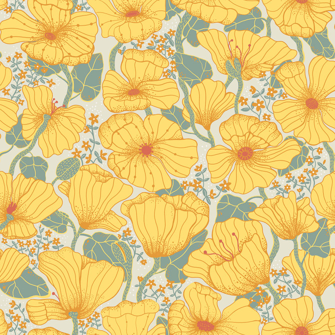 A-Street Prints Matilda Yellow Poppy Fields Wallpaper Lina Covers about 57.5 square feet 20.9-in by 33-ft long roll Unpasted 20.9 - My Fabric Connection -