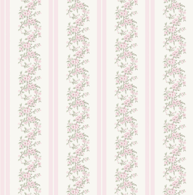 A-Street Prints Marigold Wreath Pastel Peach Floral Stripe Wallpaper LoveShackFancy Covers about 56.4 square feet United States Unpasted 3.5-in repeat, straight match 20.5-in by 33-ft long roll - My Fabric Connection -