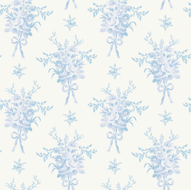 A-Street Prints Rosie Arrangements Icey Winters Bouquet Toss Wallpaper LoveShackFancy Covers about 56.4 square feet United States Unpasted 10.4-in repeat, straight match 20.5-in by 33-ft long roll - My Fabric Connection -