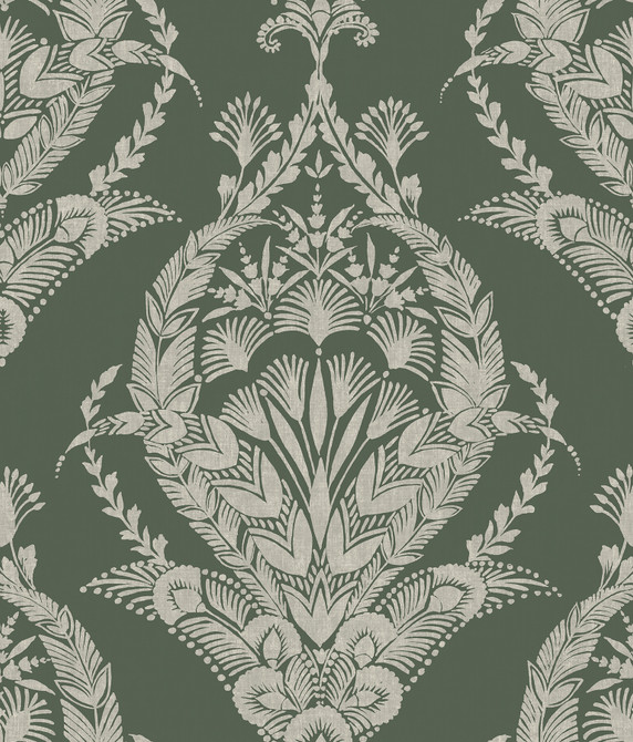 A-Street Prints Arlie Evergreen Botanical Damask Wallpaper Middleton Covers about 56.4 square feet Great Britain Unpasted 24-in repeat, straight match 20.5-in by 33-ft long roll - My Fabric Connection -