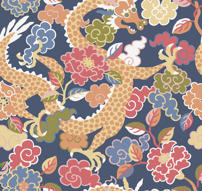 A-Street Prints Yanci Orange Dragon Wallpaper Middleton Covers about 60.8 square feet United States Unpasted 25.25-in repeat, straight match 27-in by 27-ft long roll - My Fabric Connection -