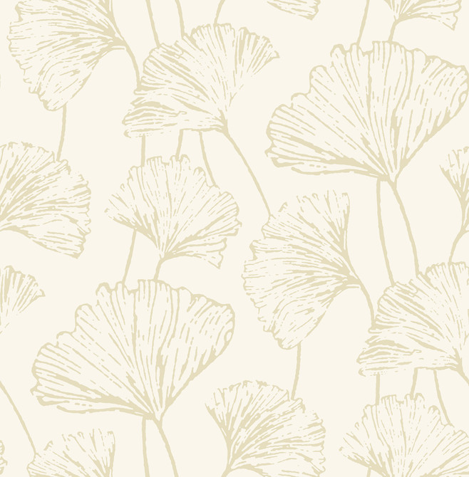 A-Street Prints Reverie Gold Ginkgo Wallpaper Mistral Covers about 56.4 square feet Great Britain Unpasted 20.9-in repeat, straight match 20.5-in by 33-ft long roll - My Fabric Connection -