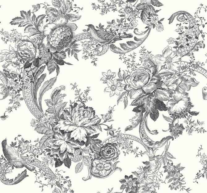 A-Street Prints Carmel Black Baroque Florals Wallpaper Newport Covers about 60.8 square feet United States Unpasted 25.2-in repeat, straight match 27-in by 27-ft long roll - My Fabric Connection -