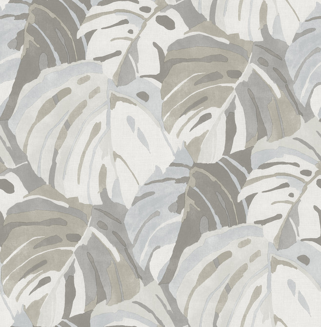 A-Street Prints Samara Stone Monstera Leaf Wallpaper Pacifica Covers about 56.4 square feet Great Britain Unpasted 20.8-in repeat, straight match 20.5-in by 33-ft long roll - My Fabric Connection -
