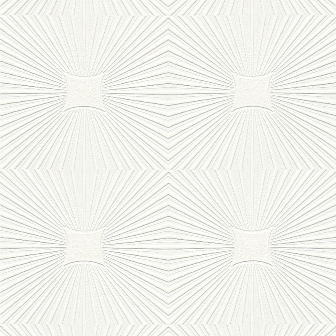 Brewster Silvie White Tin Burst Paintable Wallpaper PaintWorks Covers about 57.5 square feet Germany Unpasted 10.6-in repeat, straight match 20.9-in by 33-ft long roll - My Fabric Connection -