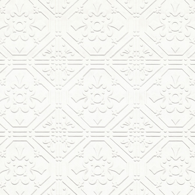 Brewster Brooklyn White Tin Paintable Wallpaper PaintWorks Covers about 57.5 square feet Germany Prepasted 5-in repeat, straight match 20.9-in by 33-ft long roll - My Fabric Connection -