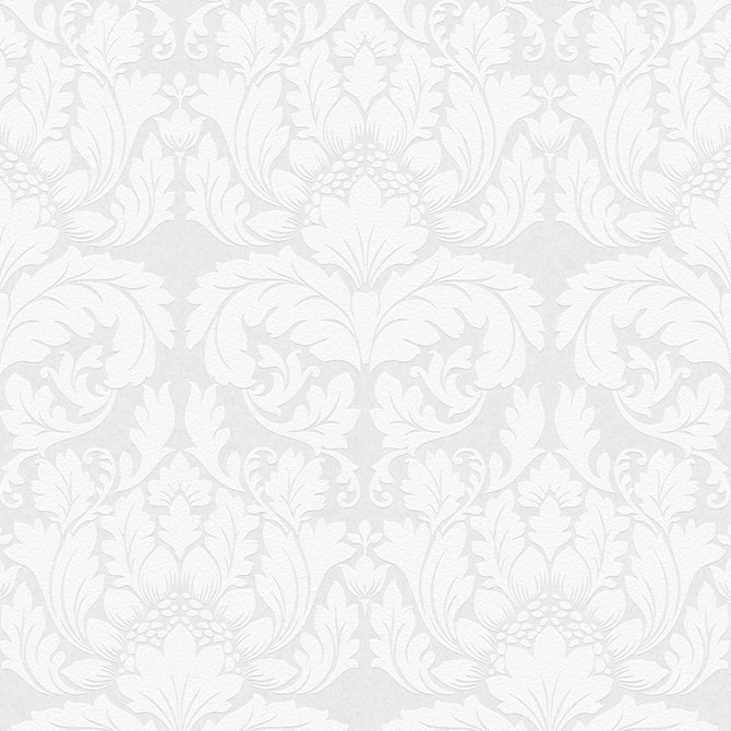 Brewster Jan White Damask Paintable Wallpaper PaintWorks Covers about 57.5 square feet Germany Unpasted 25.2-in repeat, straight match 20.9-in by 33-ft long roll - My Fabric Connection -