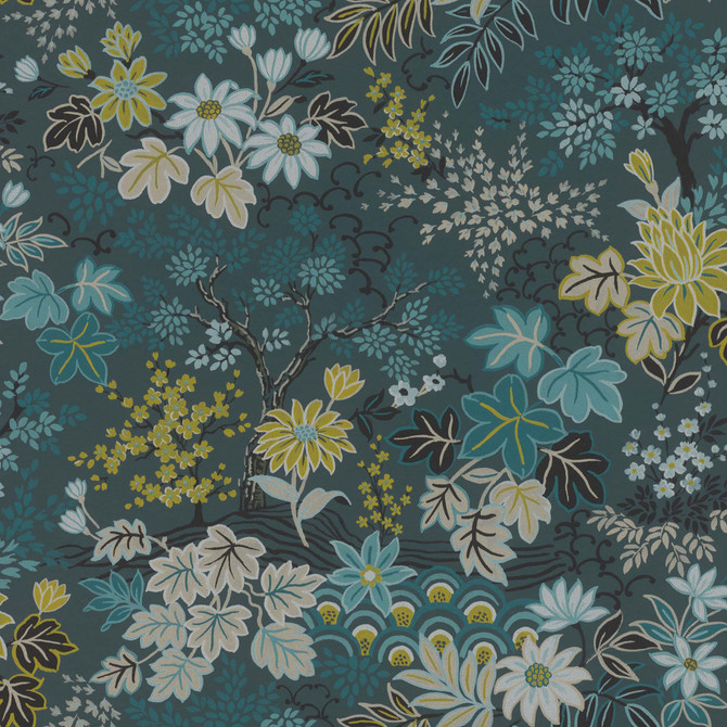 Advantage Vesper Teal Forest Floral Wallpaper Passport Covers about 57.5 square feet 20.9-in by 33-ft long roll Unpasted 10.4 - My Fabric Connection -
