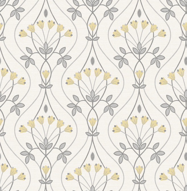 A-Street Prints Dard Grey Tulip Ogee Wallpaper Revival Covers about 56.4 square feet Great Britain Unpasted 10.4-in repeat, straight match 20.5-in by 33-ft long roll - My Fabric Connection -