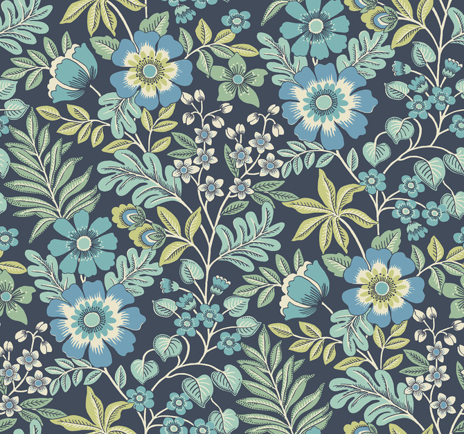 A-Street Prints Voysey Navy Floral Wallpaper Revival Covers about 60.8 square feet 27-in by 27-ft long roll Unpasted 25.25 - My Fabric Connection -