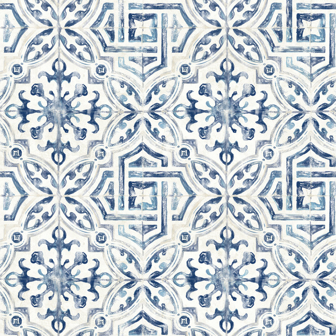 Chesapeake Sonoma Blue Beach Tile Wallpaper Sanibel Covers about 56.4 square feet United States Prepasted 20.5-in repeat, straight match 20.5-in by 33-ft long roll - My Fabric Connection -