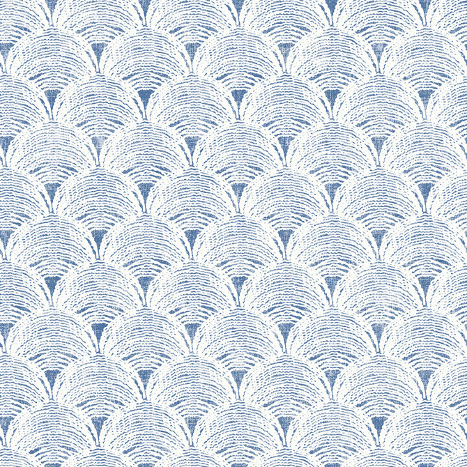 Chesapeake Santiago Blue Scalloped Wallpaper Sanibel Covers about 56.4 square feet United States Prepasted 20.5-in repeat, straight match 20.5-in by 33-ft long roll - My Fabric Connection -