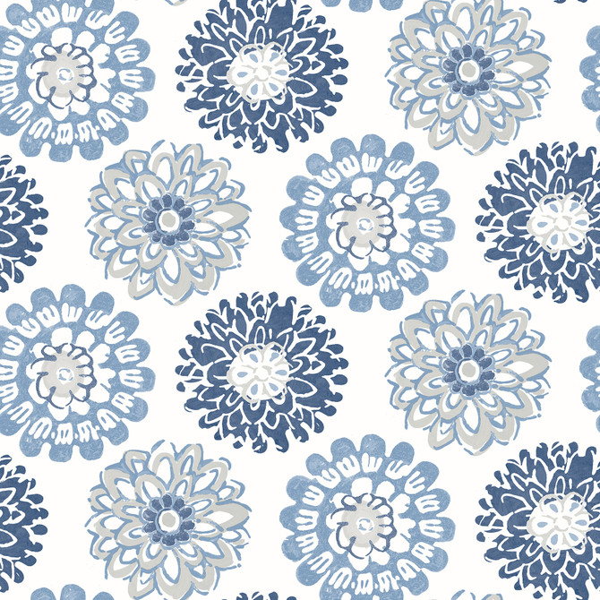 Chesapeake Sunkissed Blue Floral Wallpaper Sanibel Covers about 56.4 square feet United States Prepasted 20.5-in repeat, straight match 20.5-in by 33-ft long roll - My Fabric Connection -