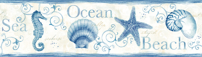 Chesapeake Island Bay Blue Starfish Wallpaper Sanibel Covers about 7.5 square feet 6-in by 15-ft long roll Prepasted 0 - My Fabric Connection -