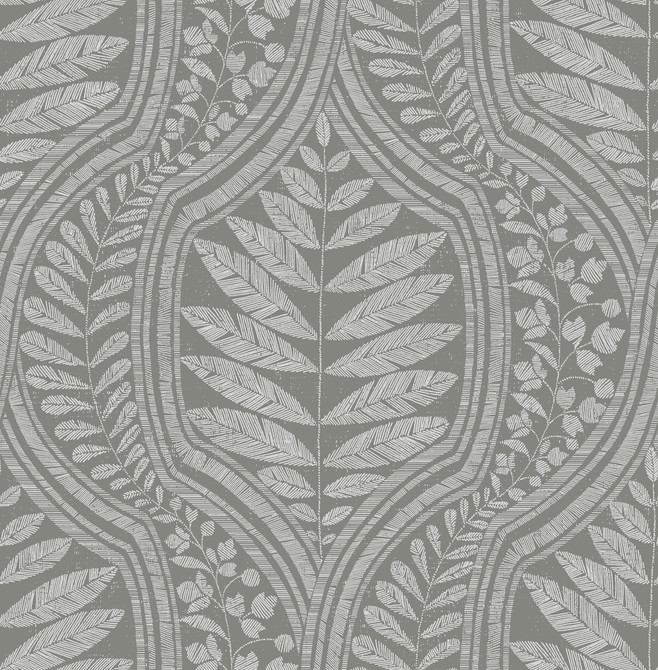 A-Street Prints Juno Dark Grey Grey Ogee Wallpaper Scott Living Covers about 56.4 square feet 20.5-in by 33-ft long roll Unpasted 20.8 - My Fabric Connection -