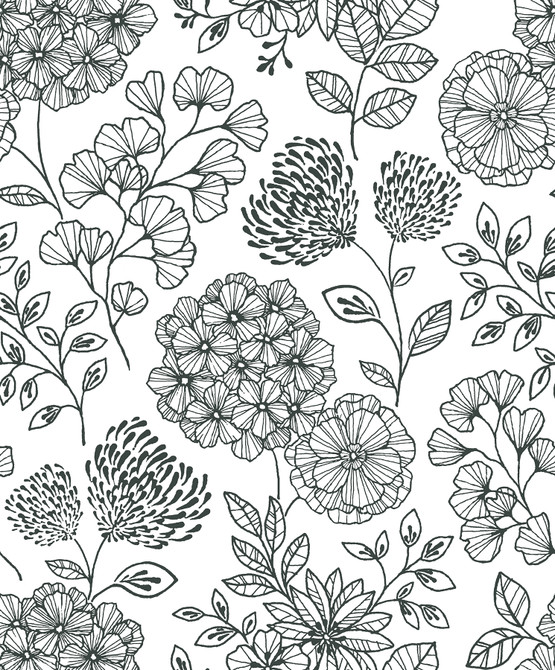 A-Street Prints Ada Black Floral Wallpaper Scott Living II Covers about 56.4 square feet Great Britain Unpasted 25.2-in repeat, straight match 20.5-in by 33-ft long roll - My Fabric Connection -