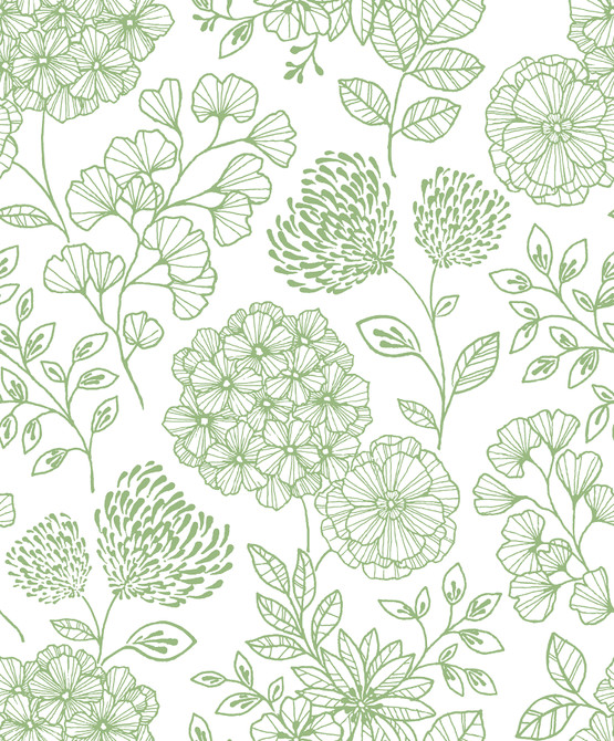 A-Street Prints Ada Green Floral Wallpaper Scott Living II Covers about 56.4 square feet Great Britain Unpasted 25.2-in repeat, straight match 20.5-in by 33-ft long roll - My Fabric Connection -