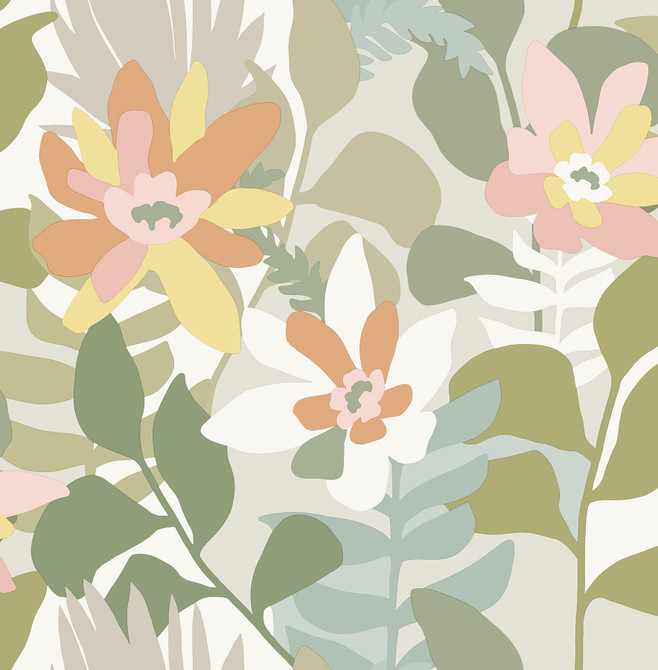 A-Street Prints Koko Taupe Floral Wallpaper Seychelles Covers about 56.4 square feet Great Britain Unpasted 20.9-in repeat, drop match 20.5-in by 33-ft long roll - My Fabric Connection -