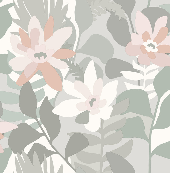 A-Street Prints Koko Grey Floral Wallpaper Seychelles Covers about 56.4 square feet Great Britain Unpasted 20.9-in repeat, drop match 20.5-in by 33-ft long roll - My Fabric Connection -