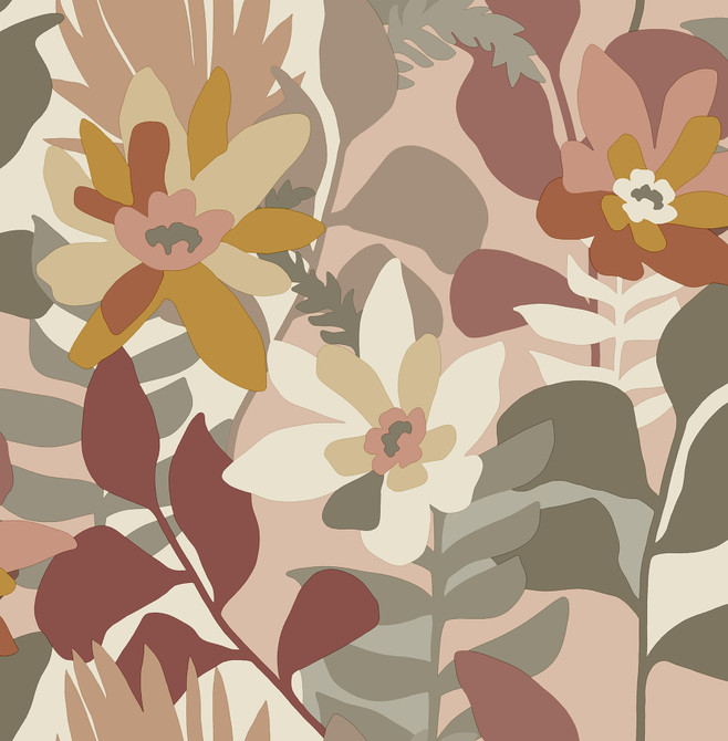 A-Street Prints Koko Rose Floral Wallpaper Seychelles Covers about 56.4 square feet Great Britain Unpasted 20.9-in repeat, drop match 20.5-in by 33-ft long roll - My Fabric Connection -