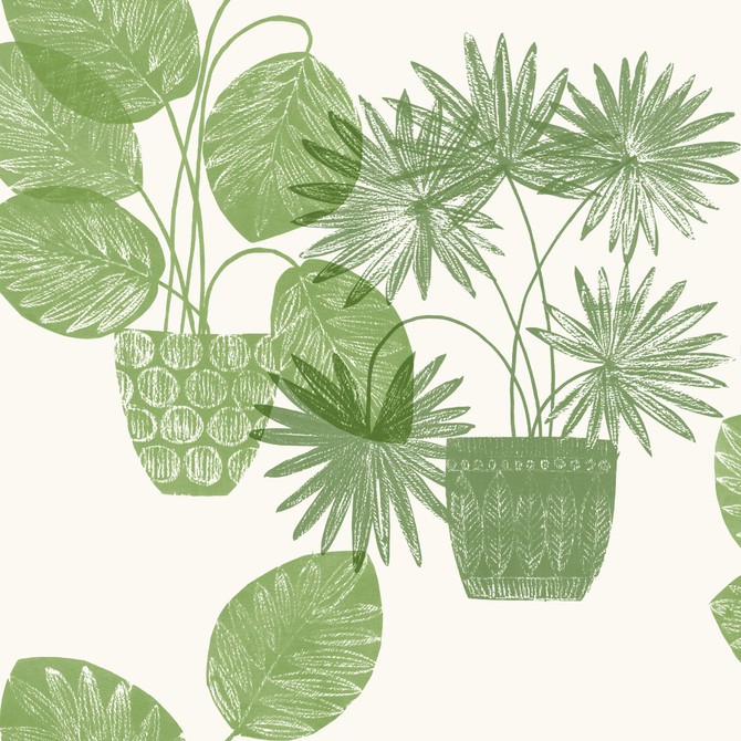 A-Street Prints Aida Green Potted Plant Wallpaper Seychelles Covers about 60.8 square feet Great Britain Unpasted 27-in repeat, half drop match 27-in by 27-ft long roll - My Fabric Connection -