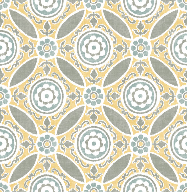 A-Street Prints Maya Yellow Medallion Wallpaper Solstice Covers about 56.4 square feet 20.5-in by 33-ft long roll Unpasted 20.9 - My Fabric Connection - A-Street Prints Maya Yellow Medallion Wallpaper Solstice Covers about 56.4 square feet 20.5-in by 33-ft long roll Unpasted 20.9 - My Fabric Connection -