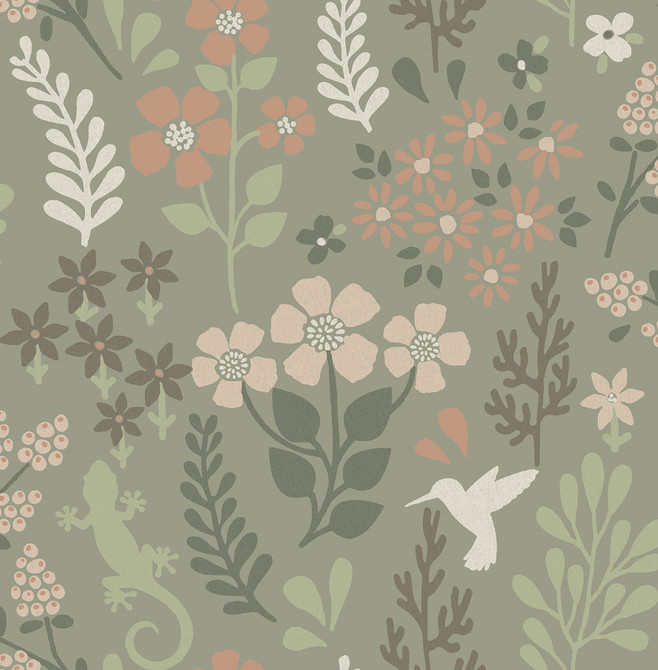Advantage Karina Green Meadow Wallpaper Splash Covers about 56.4 square feet Great Britain Unpasted 10.4-in repeat, drop match 20.5-in by 33-ft long roll - My Fabric Connection -