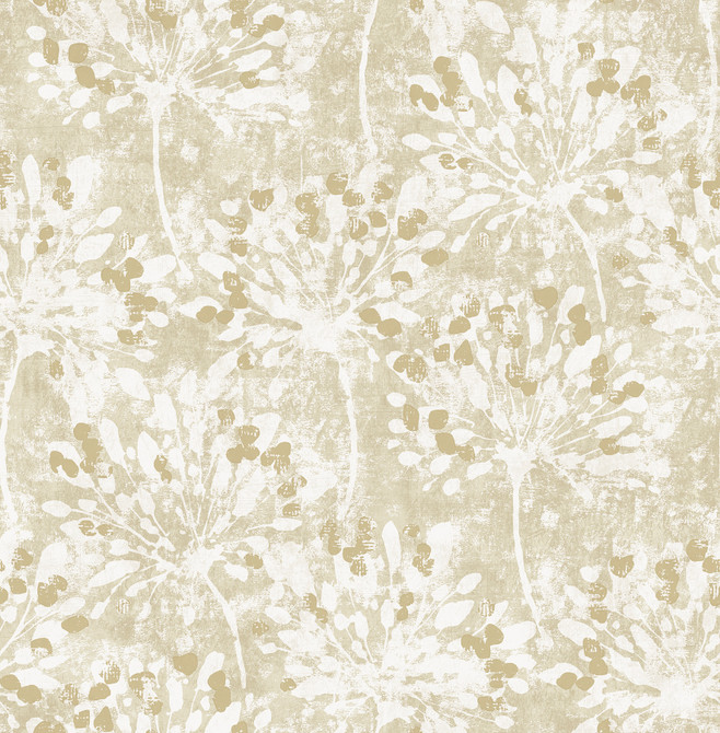 Advantage Dori Gold Painterly Floral Wallpaper Splash Covers about 56.4 square feet Great Britain Unpasted 20.9-in repeat, straight match 20.5-in by 33-ft long roll - My Fabric Connection -