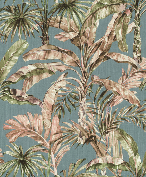 Advantage Calle Light Blue Tropical Wallpaper Splash Covers about 57.5 square feet Germany Unpasted 12.6-in repeat, drop match 20.9-in by 33-ft long roll - My Fabric Connection -