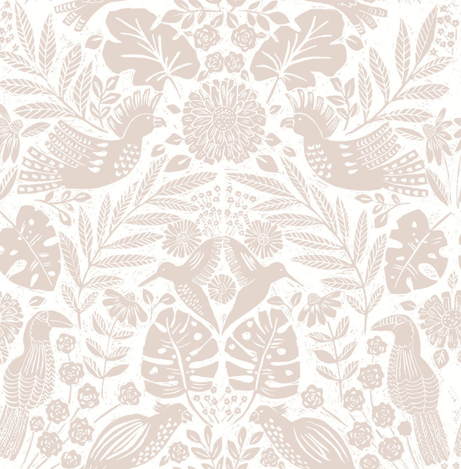 A-Street Prints Nestle Pink Bird Block Print Wallpaper Terrace Covers about 56.4 square feet Great Britain Unpasted 20.86-in repeat, straight match 20.5-in by 33-ft long roll - My Fabric Connection -