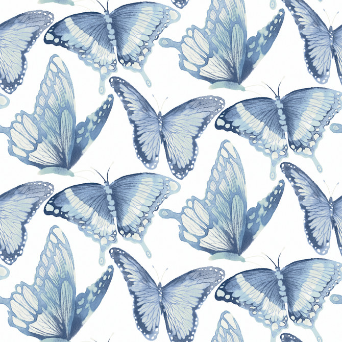 Chesapeake Janetta Blue Butterfly Wallpaper Thoreau Covers about 56.4 square feet 20.5-in by 33-ft long roll Prepasted 10.25 - My Fabric Connection -