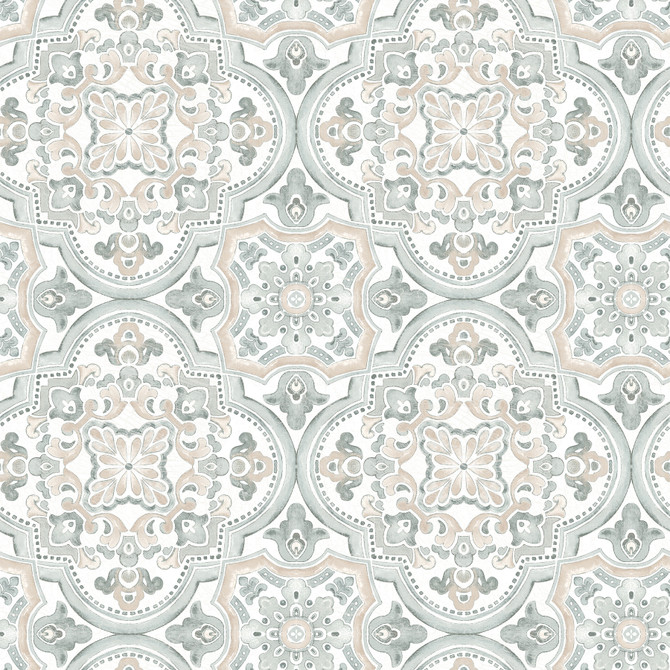 Chesapeake Concord Coral Medallion Wallpaper Thoreau Covers about 56.4 square feet United States Prepasted 10.25-in repeat, straight match 20.5-in by 33-ft long roll - My Fabric Connection -
