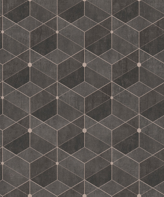 Advantage Muir Chocolate Geo Wallpaper Titanium Covers about 57.5 square feet Germany Unpasted 8.3-in repeat, straight match 20.9-in by 33-ft long roll - My Fabric Connection -