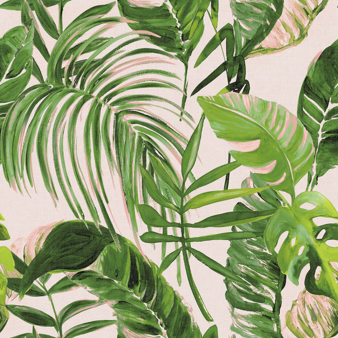 ohpopsi Grover Light Pink Palmera Wallpaper Wild Covers about 54.2 square feet Great Britain Unpasted 19.7-in repeat, straight match 19.7-in by 33-ft long roll - My Fabric Connection -