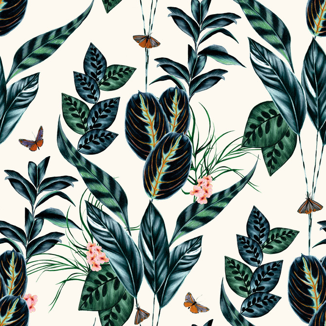 ohpopsi Spirit Indigo Tropical Foliage Wallpaper Wild Covers about 54.2 square feet 19.7-in by 33-ft long roll Unpasted 19.7 - My Fabric Connection -