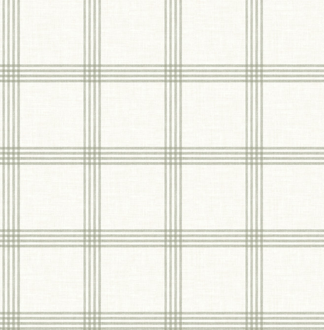 Chesapeake Twain Green Plaid Wallpaper Wildflower Covers about 56.4 square feet Great Britain Unpasted 5.2-in repeat, straight match 20.5-in by 33-ft long roll - My Fabric Connection -