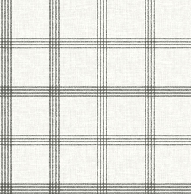 Chesapeake Twain Charcoal Plaid Wallpaper Wildflower Covers about 56.4 square feet Great Britain Unpasted 5.2-in repeat, straight match 20.5-in by 33-ft long roll - My Fabric Connection -