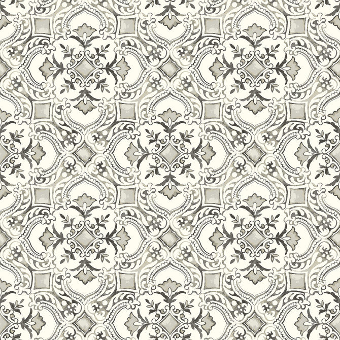 Chesapeake Marjoram Black Floral Tile Wallpaper Wildflower Covers about 56.4 square feet United States Prepasted 20.5-in repeat, straight match 20.5-in by 33-ft long roll - My Fabric Connection -