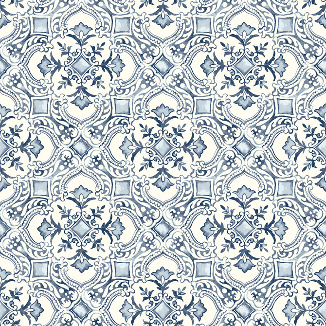 Chesapeake Marjoram Blue Floral Tile Wallpaper Wildflower Covers about 56.4 square feet United States Prepasted 20.5-in repeat, straight match 20.5-in by 33-ft long roll - My Fabric Connection -