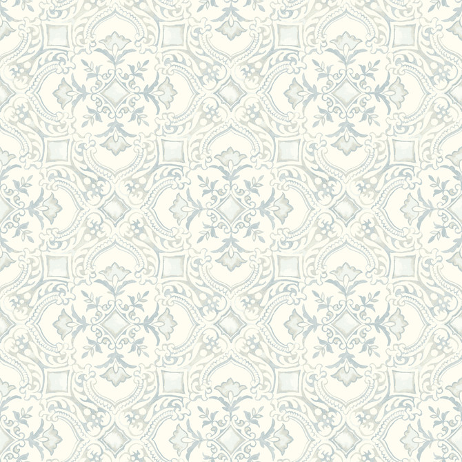 Chesapeake Marjoram Light Blue Floral Tile Wallpaper Wildflower Covers about 56.4 square feet United States Prepasted 20.5-in repeat, straight match 20.5-in by 33-ft long roll - My Fabric Connection -
