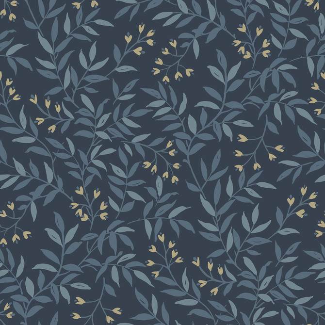 Chesapeake Senna Navy Budding Vines Wallpaper Wildflower Covers about 56.4 square feet United States Prepasted 20.5-in repeat, straight match 20.5-in by 33-ft long roll - My Fabric Connection -
