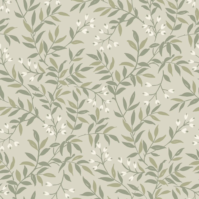 Chesapeake Senna Green Budding Vines Wallpaper Wildflower Covers about 56.4 square feet United States Prepasted 20.5-in repeat, straight match 20.5-in by 33-ft long roll - My Fabric Connection -