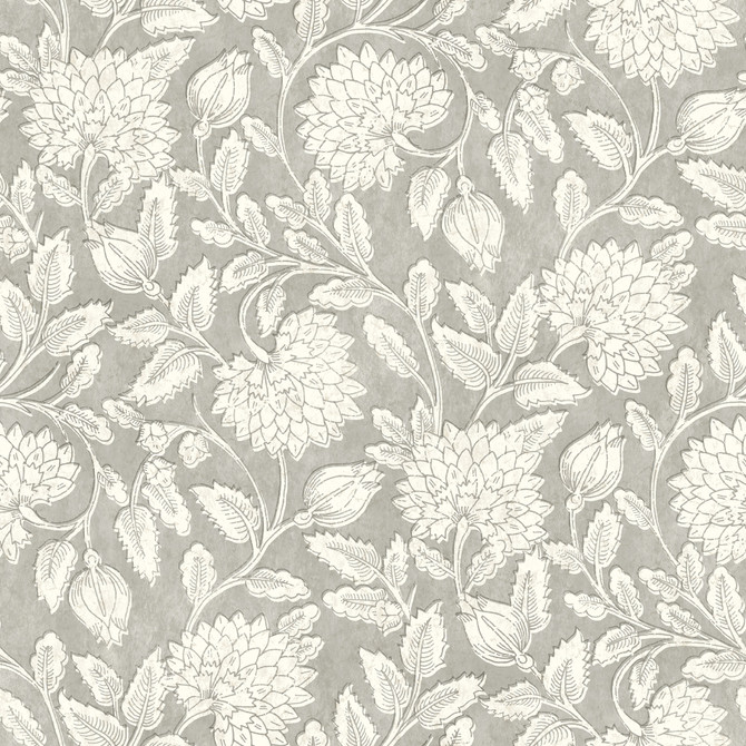 Chesapeake Vadouvan Grey Jacobean Trail Wallpaper Wildflower Covers about 56.4 square feet United States Prepasted 20.5-in repeat, straight match 20.5-in by 33-ft long roll - My Fabric Connection -