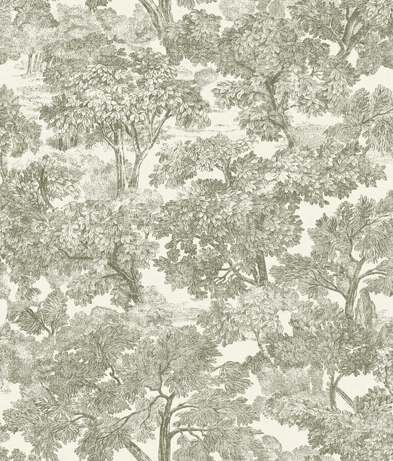 Chesapeake Spinney Green Toile Wallpaper Wildflower Covers about 56.4 square feet United States Prepasted 24-in repeat, half drop match 20.5-in by 33-ft long roll - My Fabric Connection -