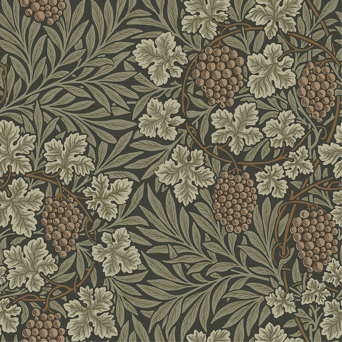 A-Street Prints Vine Dark Green Woodland Fruits Wallpaper Hidden Treasures Covers about 57.5 square feet Sweden Unpasted 20.9-in repeat, straight match 20.9-in by 33-ft long roll - My Fabric Connection -
